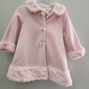Starting Out Soft Pink Faux-Fur Trim Pea Coat for Girls
